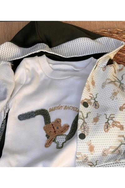 3Lü Bebek Çocuk 2 İplik Bisiklet Ve Ayıcık Desenli Takim