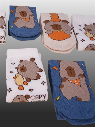 3lü Erkek Çocuk Capy Bara Desenli Soket Çorap