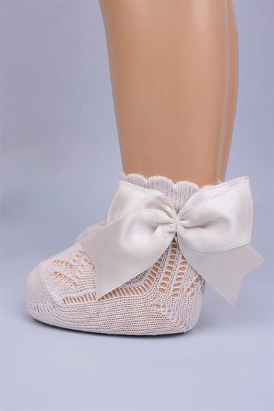 3lü Kız Bebek Kurdele Fiyonk Detaylı Bej Gül Kurusu Beyaz Soket Çorap