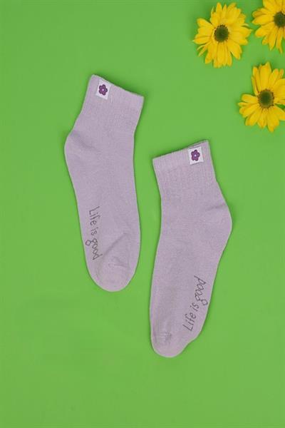 3lü Kız Çocuk Basic Lila Sarı Beyaz Soket Çorap