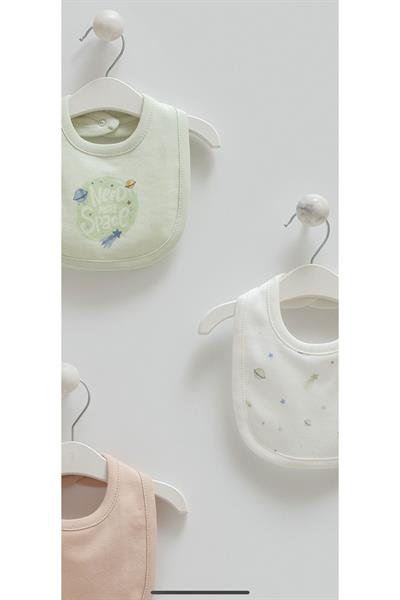 3Lü Mama Önlük (0-12 Ay Bebekler İçin Uyumlu) 3Lü Önlük %100 Pamuk Mama Önlüğü Yeşil Renk