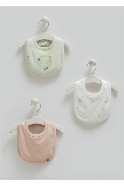 3Lü Mama Önlük (0-12 Ay Bebekler İçin Uyumlu) 3Lü Önlük %100 Pamuk Mama Önlüğü Yeşil Renk