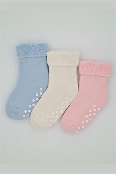 5-6 Yaş 3 Çift Havlu Pamuklu Kaydırmaz Taban  Kışlık Kız Çocuk Ve Bebek Soket Çorap