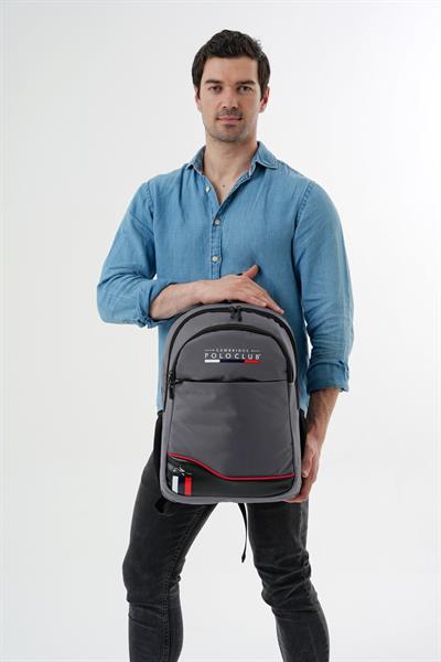 Cambridge Polo Club Unisex Şık Çok Gözlü Günlük Sırt Çantası - Okul Çantası Gri