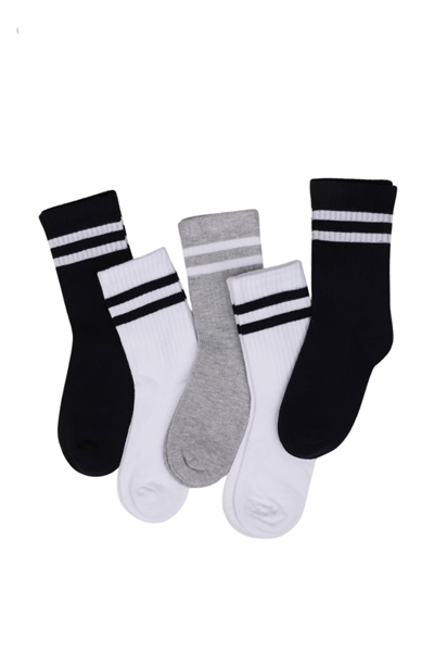 Çocuk Çorap Soket 3 Çift Unisex Beyaz-Siyah-Siyah