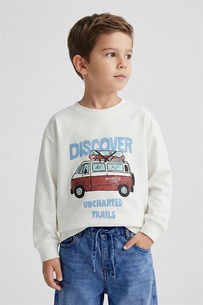 Dmb Boys & Girls Dmb Erkek Çocuk Baskılı Sweatshirt (4-9) Ekru