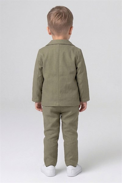 Dmb Boys & Girls Erkek Bebek Beli Lastikli Ceket Pantolon T-shirt Kombinli Özel Gün Bayramlık 3lü Takım 1-3 Yaş Haki