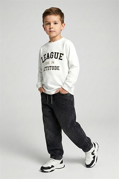 Dmb Boys & Girls Erkek Çocuk Baggy Kalıp Denip Kot Pantolon Füme