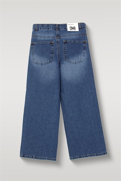 Dmb Boys & Girls Kız Çocuk Pamuklu Rahat Kesim Geniş Paça Kot Pantolon Lacivert