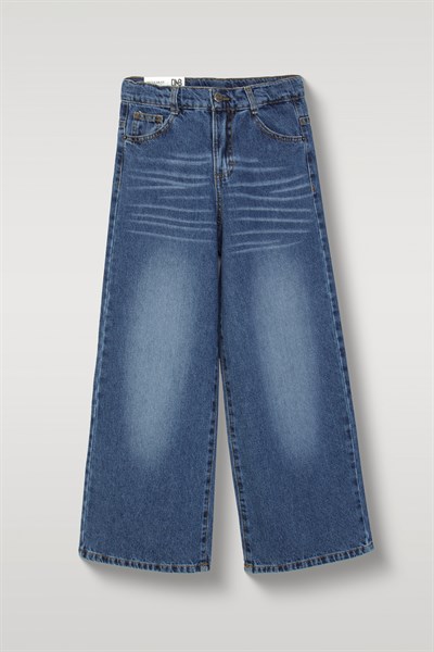 Dmb Boys & Girls Kız Çocuk Pamuklu Rahat Kesim Geniş Paça Kot Pantolon Lacivert