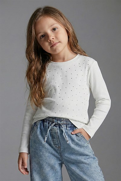 Dmb Boys & Girls Kız Çocuk Taşlı Body Ekru