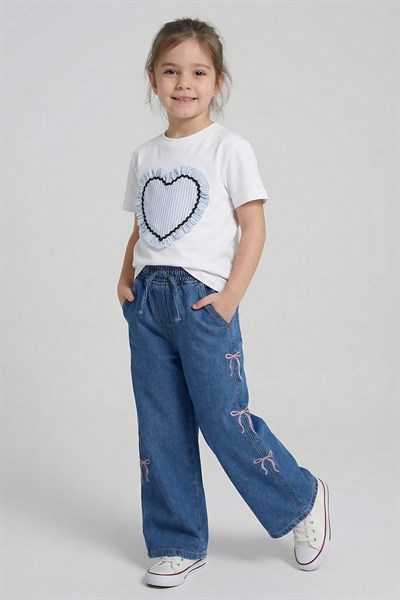 Dmb Boys & Girls Kız Çocuk Yanları Fiyonklu Kot Pantolon İndigo