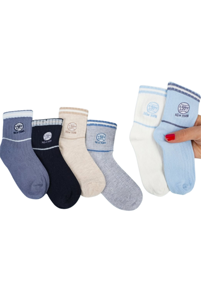 Erkek Bebek Çorap Soket 6 Çift Lacivert-Gri-Beyaz-Kahve-İndigo-Mavi