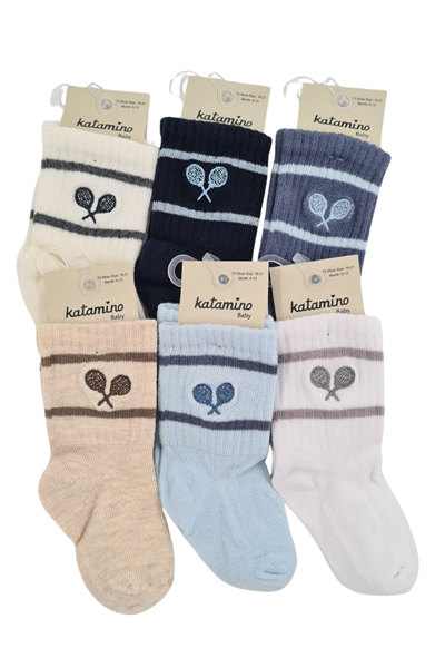 Erkek Bebek Çorap Soket 6 Çift Lacivert-Gri-Beyaz-Kahve-İndigo-Mavi