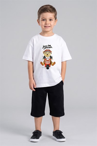 Erkek Çocuk Ayıcık Baskılı Tshirt 1-7 Yaş Beyaz