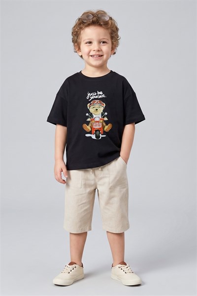Erkek Çocuk Ayıcık Baskılı Tshirt 1-7 Yaş Füme