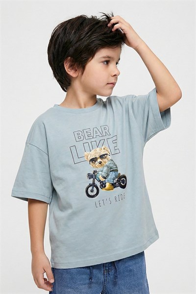 Erkek Çocuk Ayıcık Desenli Tshirt Mint 4-9 Yaş