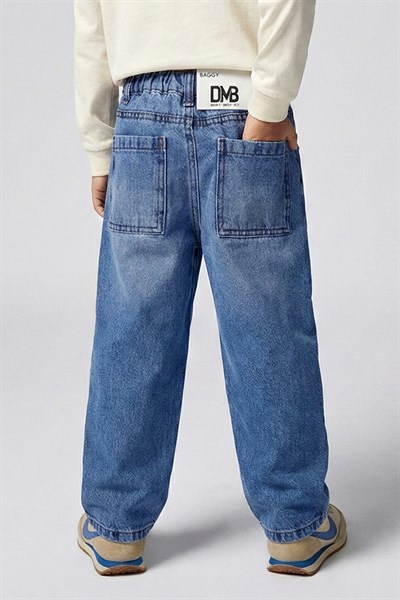Erkek Çocuk Baggy Kalıp Denip Kot Pantolon İndigo 4-9 Yaş 