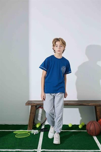 Erkek Çocuk Basketboll Desenli Mavi Pijama Takımı