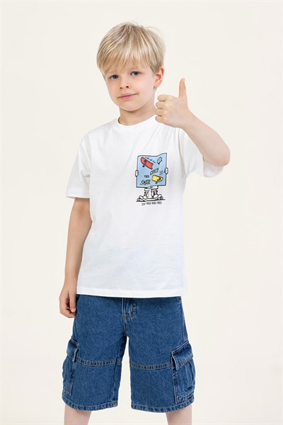 Erkek Çocuk Baskılı Tshirt Ekru 4-9 Yaş