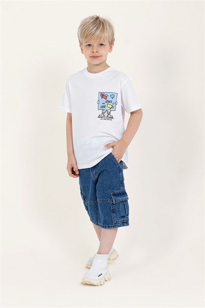 Erkek Çocuk Baskılı Tshirt Ekru 4-9 Yaş
