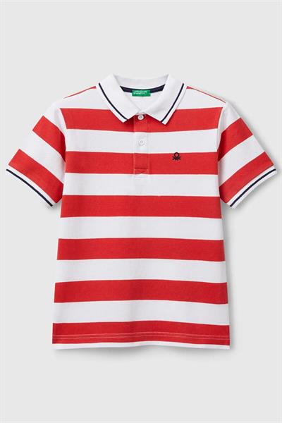 United Colors of Benetton Erkek Çocuk Çizgili Polo T shirt Kırmızı 39QAC301T