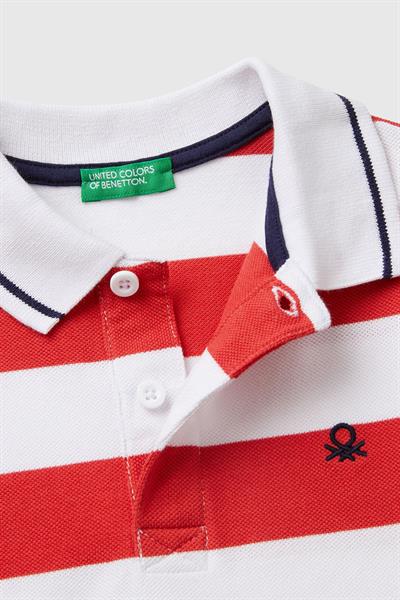 United Colors of Benetton Erkek Çocuk Çizgili Polo T shirt Kırmızı 39QAC301T