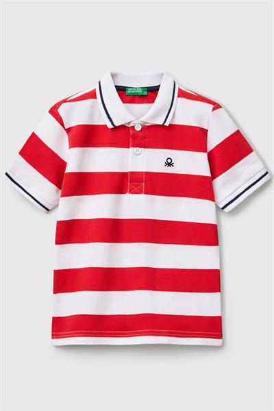 United Colors of Benetton Erkek Çocuk Çizgili Polo T shirt Kırmızı 39QAG300V