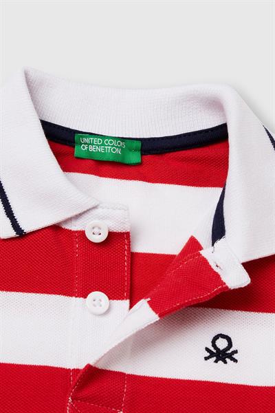 United Colors of Benetton Erkek Çocuk Çizgili Polo T shirt Kırmızı 39QAG300V