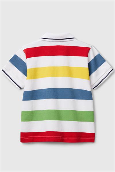 United Colors of Benetton Erkek Çocuk Çizgili Polo T shirt Beyaz 39QAG300V