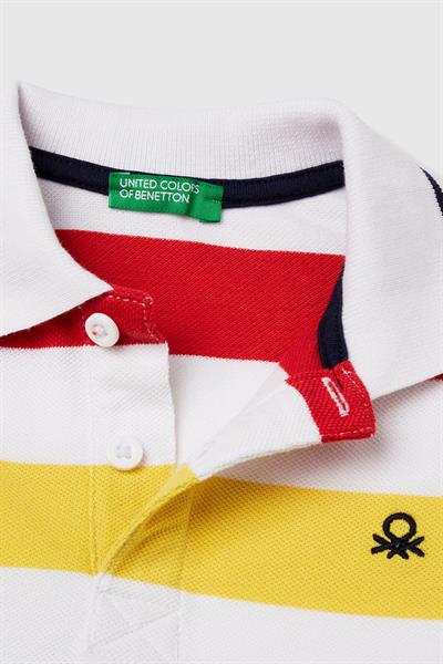 United Colors of Benetton Erkek Çocuk Çizgili Polo T shirt Beyaz 39QAG300V