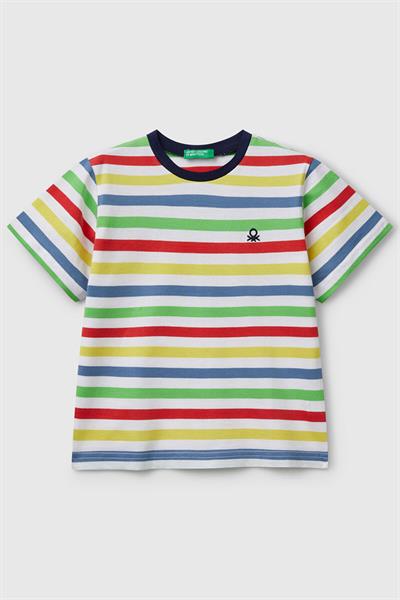 United Colors of Benetton Erkek Çocuk Çizgili T shirt Beyaz 3FHXG10HR 