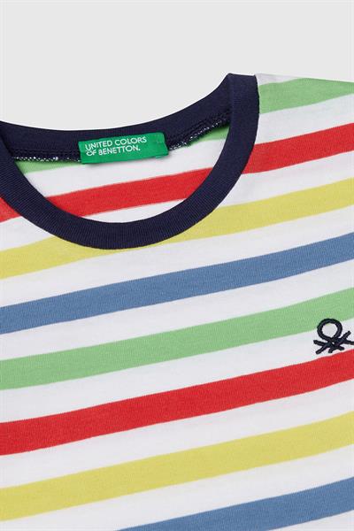 United Colors of Benetton Erkek Çocuk Çizgili T shirt Beyaz 3FHXG10HR 