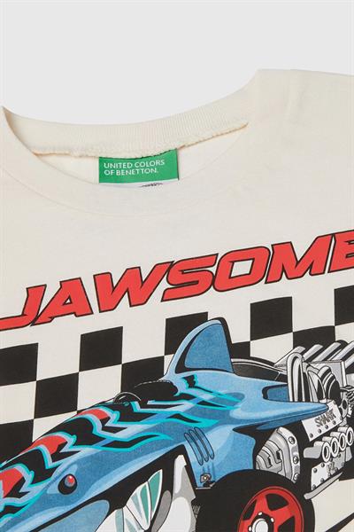 United Colors of Benetton Erkek Çocuk Hot Wheels T shirt Ekru 3I1XG10I3