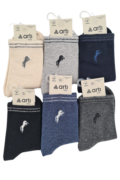 Erkek Çocuk Çorap Soket 6 Çift Siyah-Lacivert-Gri-Antrasit-Krem-Mavi