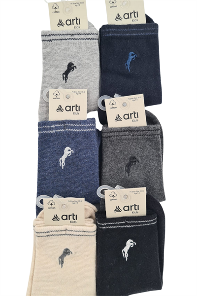 Erkek Çocuk Çorap Soket 6 Çift Siyah-Lacivert-Gri-Antrasit-Krem-Mavi