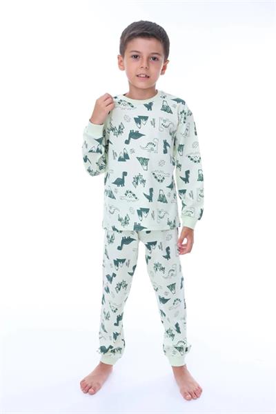 Erkek Çocuk Dinazor Desenli Uzun Kollu Pijama Takımı