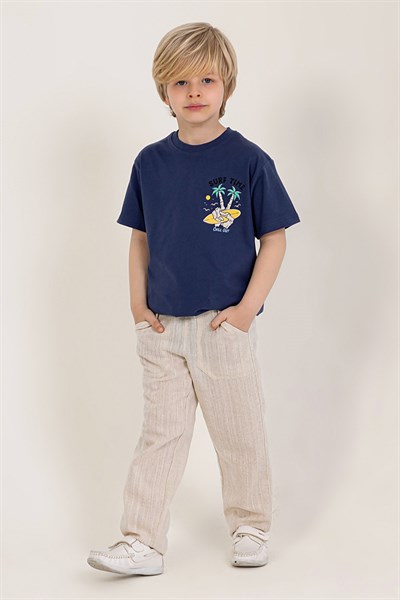 Erkek Çocuk Keten Pantolon Bej 4-9 Yaş