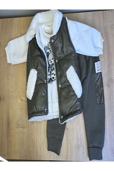Erkek Çocuk Kışlık 3Lü Takım Şişme Yelek*Sweat*Şardonlu 3 İplik Alt