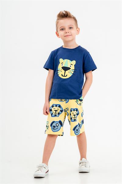Erkek Çocuk Lacivert Basic Tişörtlü Animal Desenli Şortlu Takım