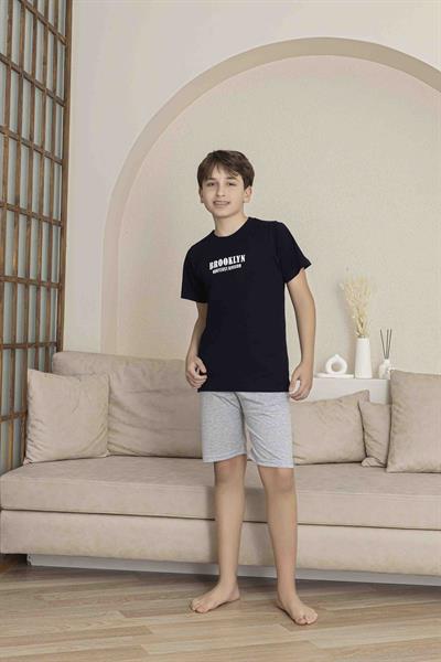 Erkek Çocuk  lacivert Desenli Şortlu  Pijama Takımı