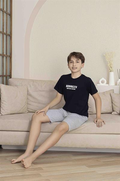 Erkek Çocuk  lacivert Desenli Şortlu  Pijama Takımı