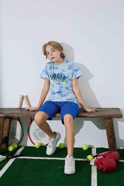 Erkek Çocuk  Mavi Batik Desenli Şortlu  Pijama Takımı