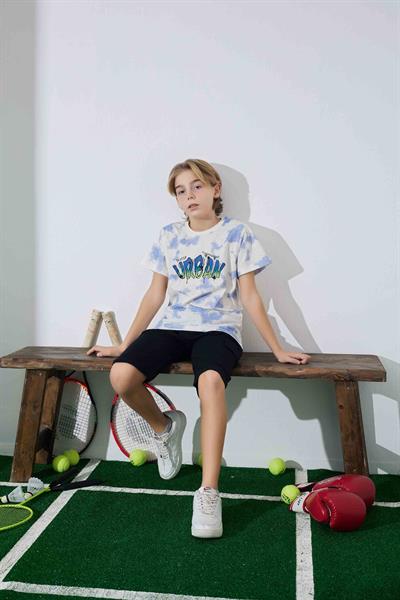 Erkek Çocuk  Mavi Batik Desenli Şortlu  Pijama Takımı