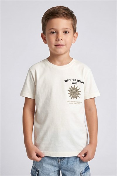 Erkek Çocuk Paten Baskılı Tshirt Ekru 4-9 Yaş