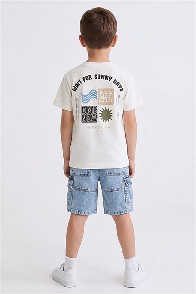 Erkek Çocuk Paten Baskılı Tshirt Ekru 4-9 Yaş