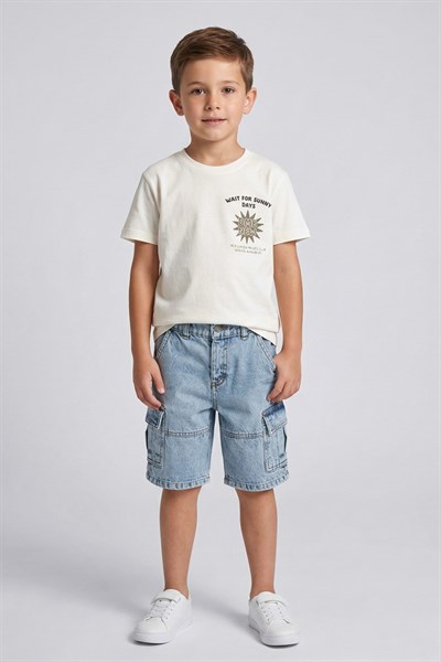 Erkek Çocuk Paten Baskılı Tshirt Ekru 4-9 Yaş