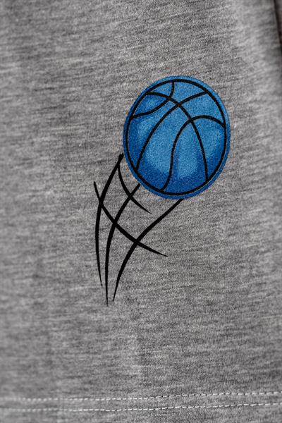 Erkek Çocuk Sarı Kollu Basic Baketboll Desenli Tişörtlü Şortlu Takım