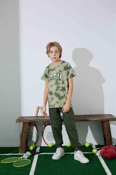 Erkek Çocuk  Yeşil Batik Desenli Pijama Takımı