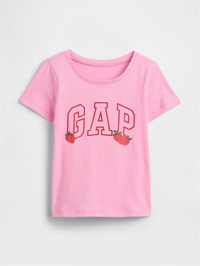 GAP Kız Çocuk Gap Logo Çilek Desen  T-Shirt Toz Pembe